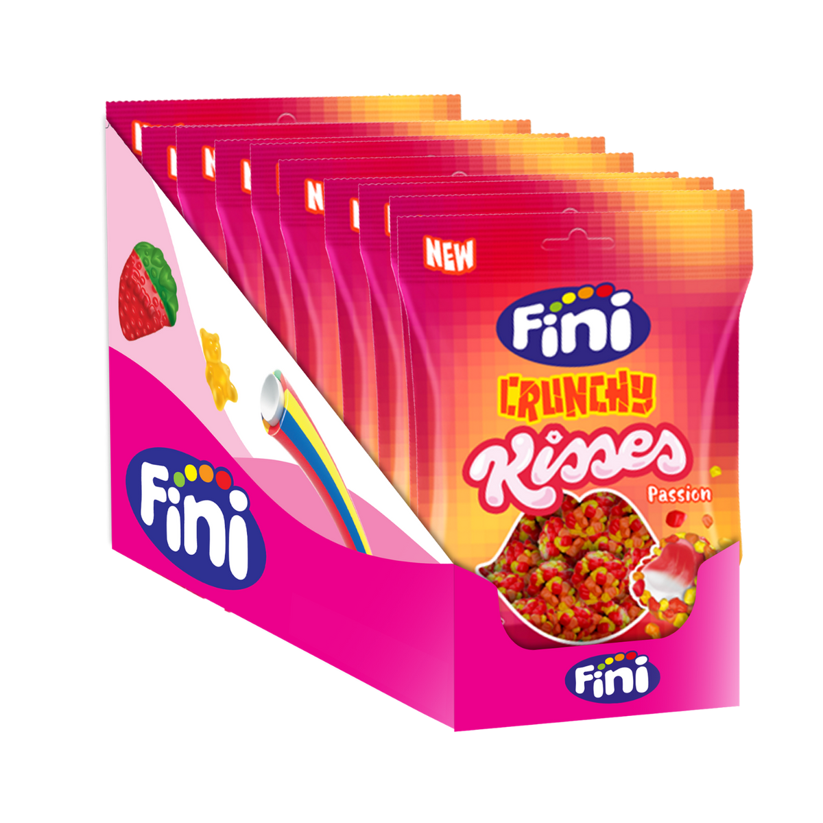 Golosinas Crunchy Kisses Passion Fini Golosinas - Cereza ácida - Caja 12 bolsas de 75 g