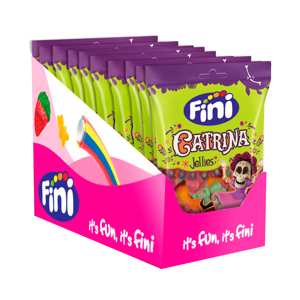 Chuches Halloween Catrina Fini Golosinas - Fresa, melón y melocotón - Caja 12 bolsas de 90 g - Fini Golosinas