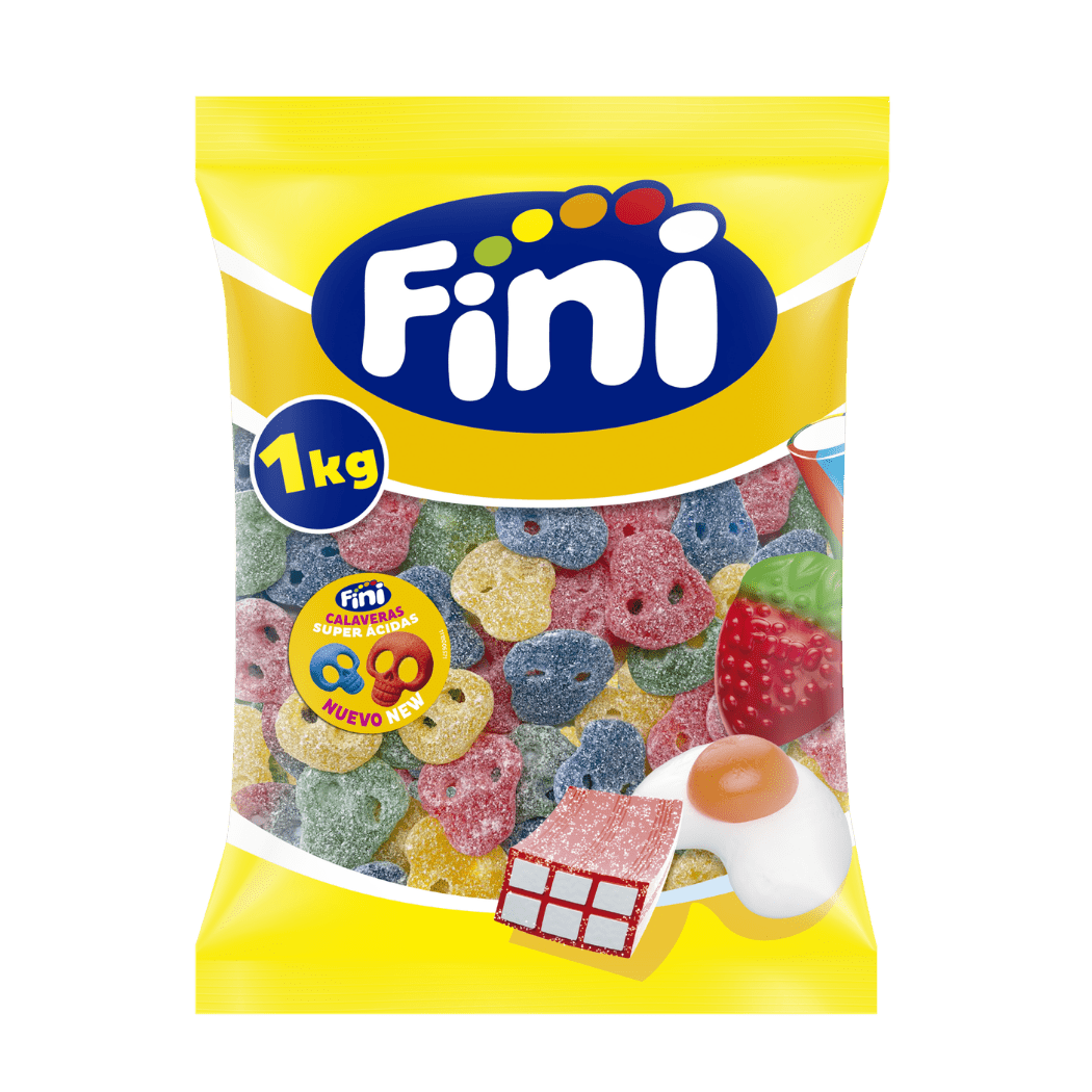 Golosinas Calavera Súper Ácidas Fini Golosinas - Fresa, frambuesa, manzana y limón - Bolsa 1 kg - Fini Golosinas