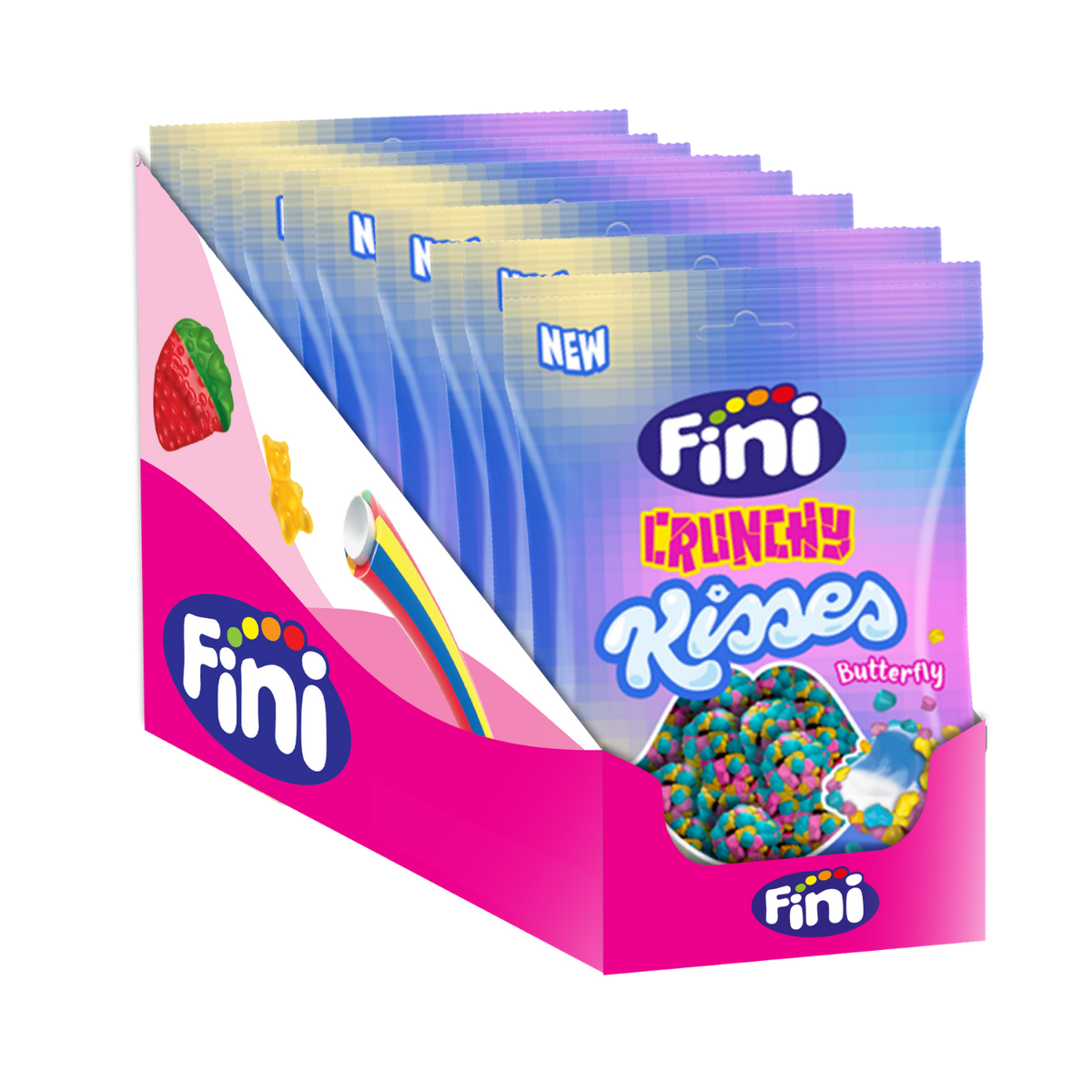 Golosinas Crunchy Kisses Butterfly Fini Golosinas - Frambuesa - Caja 12 bolsas de 75 g