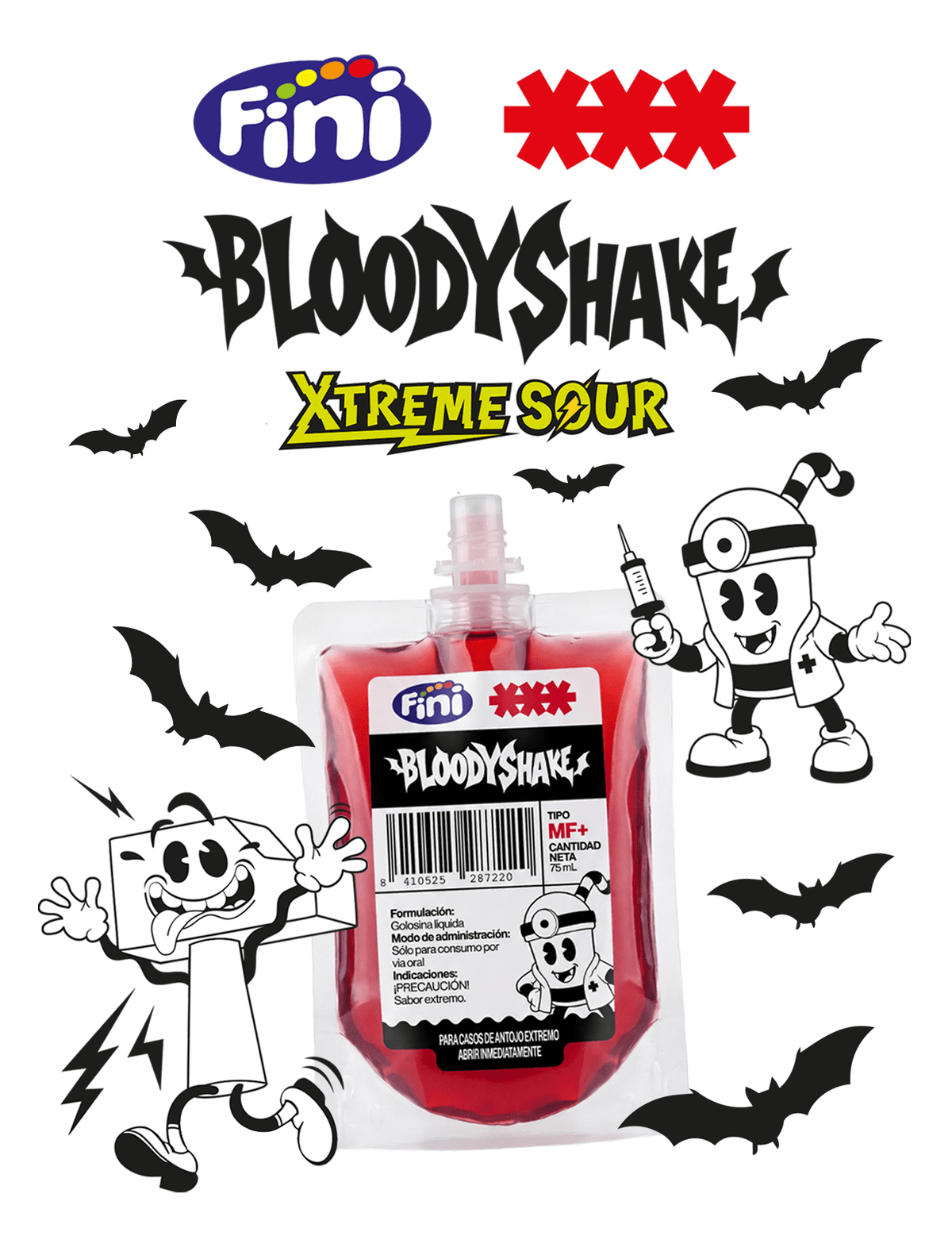 Bloodyshake Golosina Líquida Fini Golosinas x Milfshakes - Fresa ácida - Caja 16 uds - Fini Golosinas