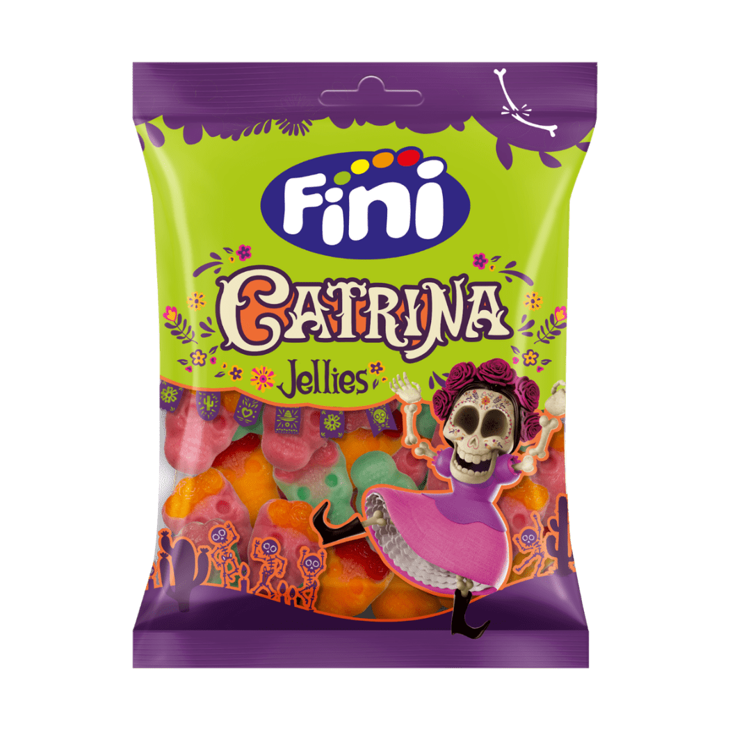 Chuches Halloween Catrina Fini Golosinas - Fresa, melón y melocotón - Caja 12 bolsas de 90 g - Fini Golosinas