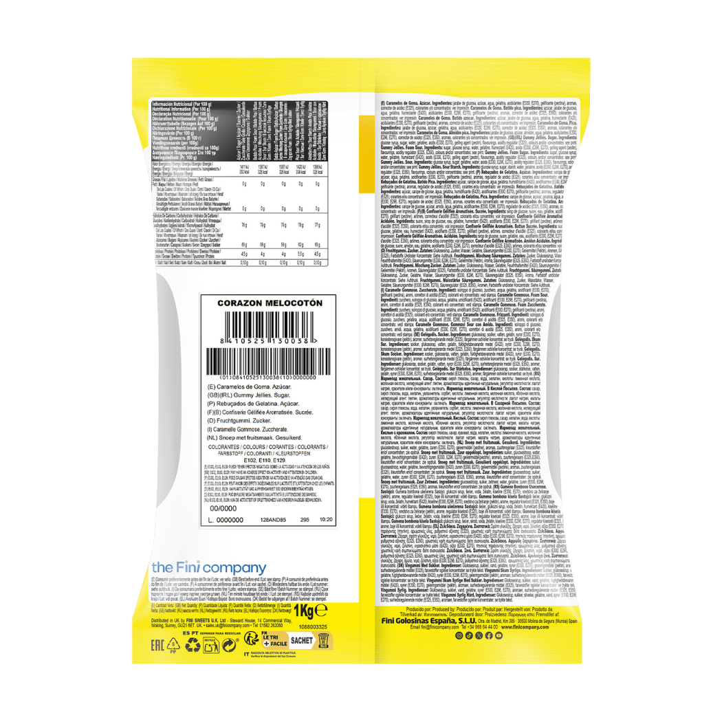 Corazón Melocotón Bolsa 1 kg - Fini Golosinas