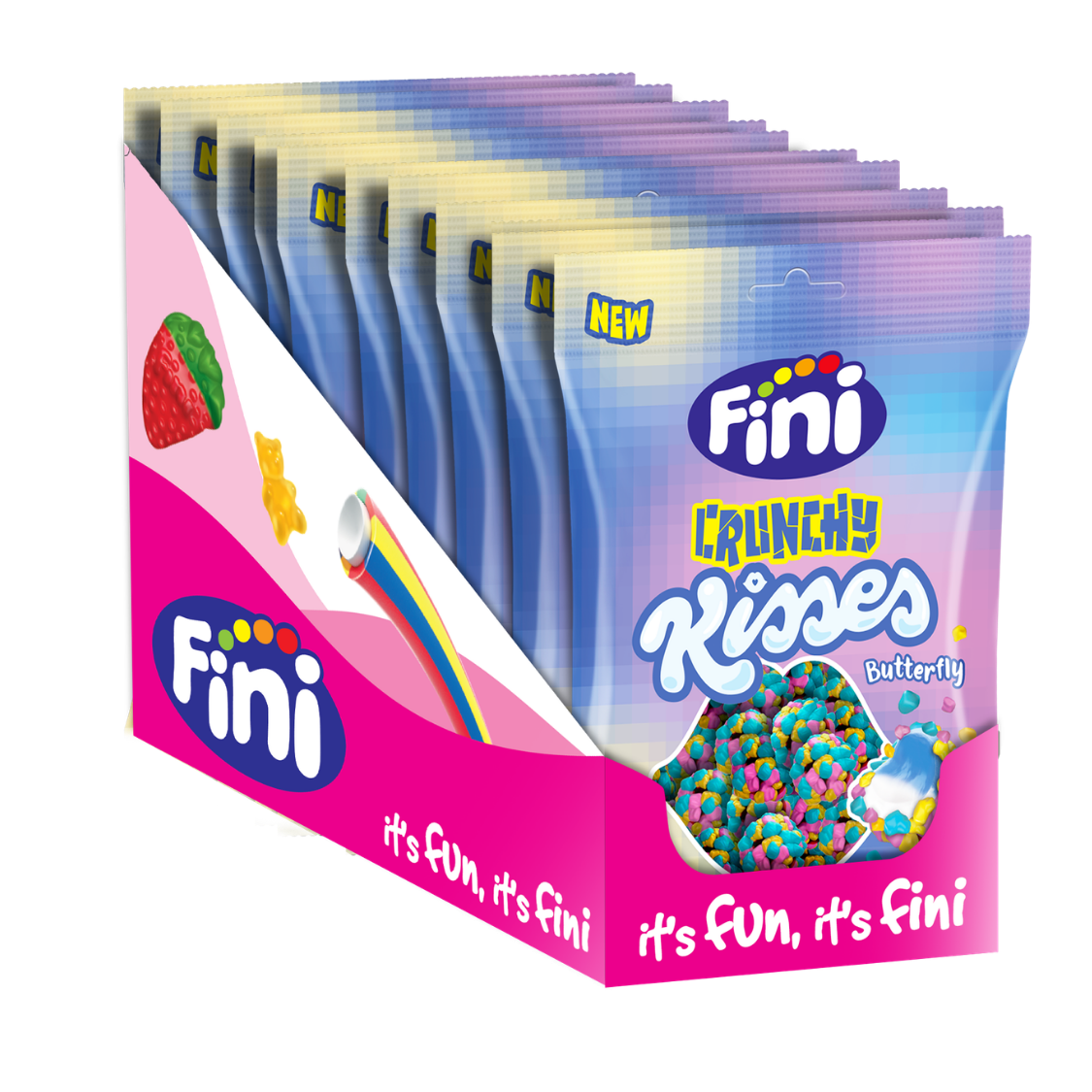 Crunchy Kisses Butterfly Caja 12 bolsas de 75 gramos - Fini Golosinas