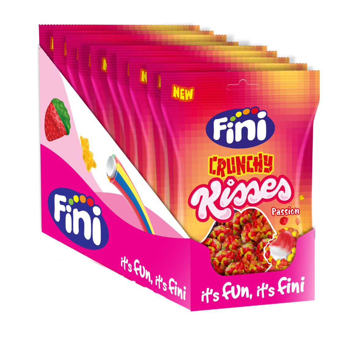 Crunchy Kisses Passion Caja 12 bolsas de 75 gramos - Fini Golosinas