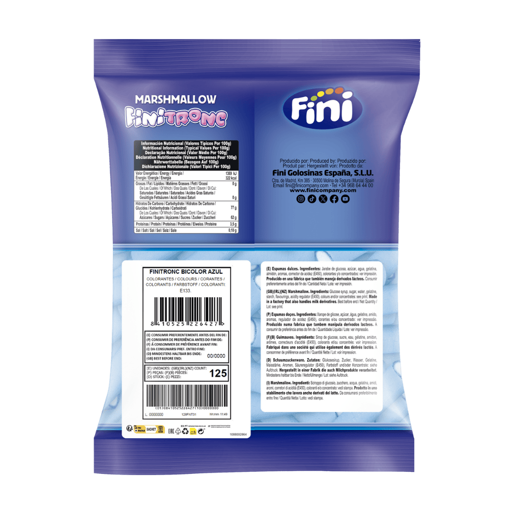 Finitronc Bicolor Azul Bolsa 125 unidades - Fini Golosinas