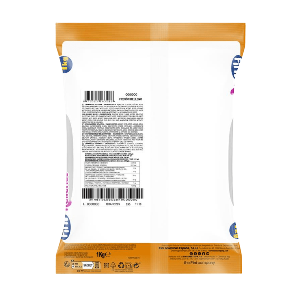 Fresón con Nata Rellenas Bolsa 1 kg - Fini Golosinas