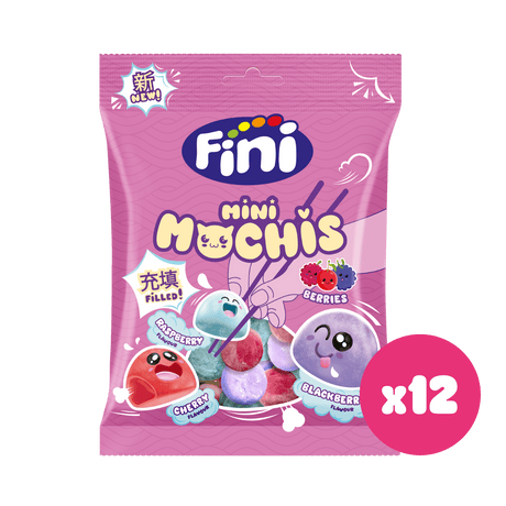 Golosinas Mini Mochis Fini Golosinas - Frambuesa, mora y cereza - Caja 12 bolsas de 90 g - Fini Golosinas