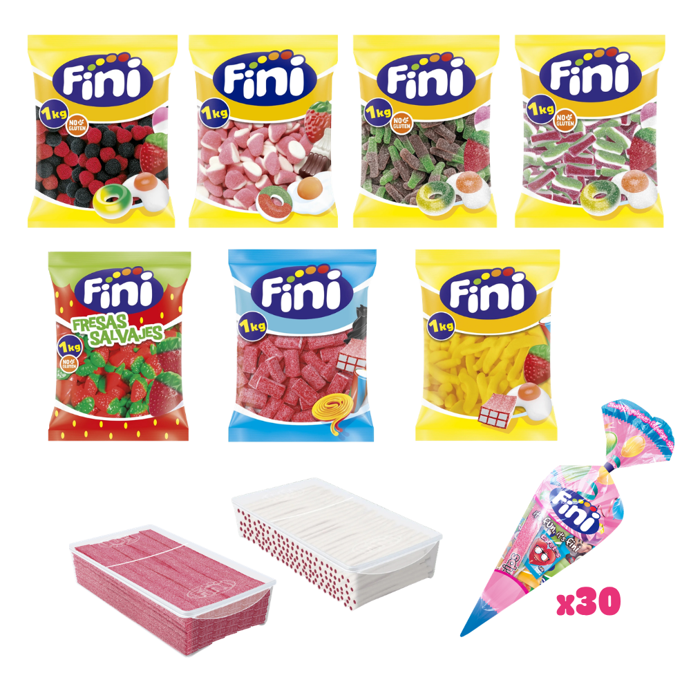 Pack Mesa de Chuches Mix + Conos Comunión - 100 personas - Fini Golosinas