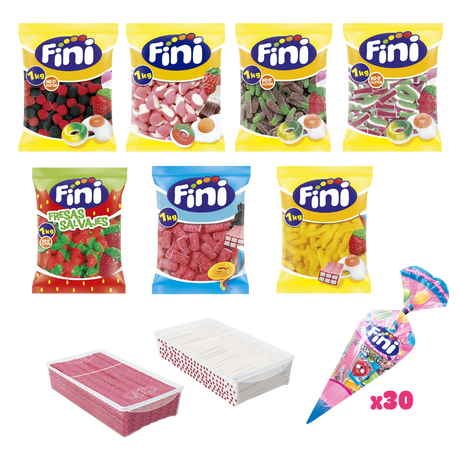 Pack Mesa de Chuches Mix + Conos Comunión - 100 personas - Fini Golosinas