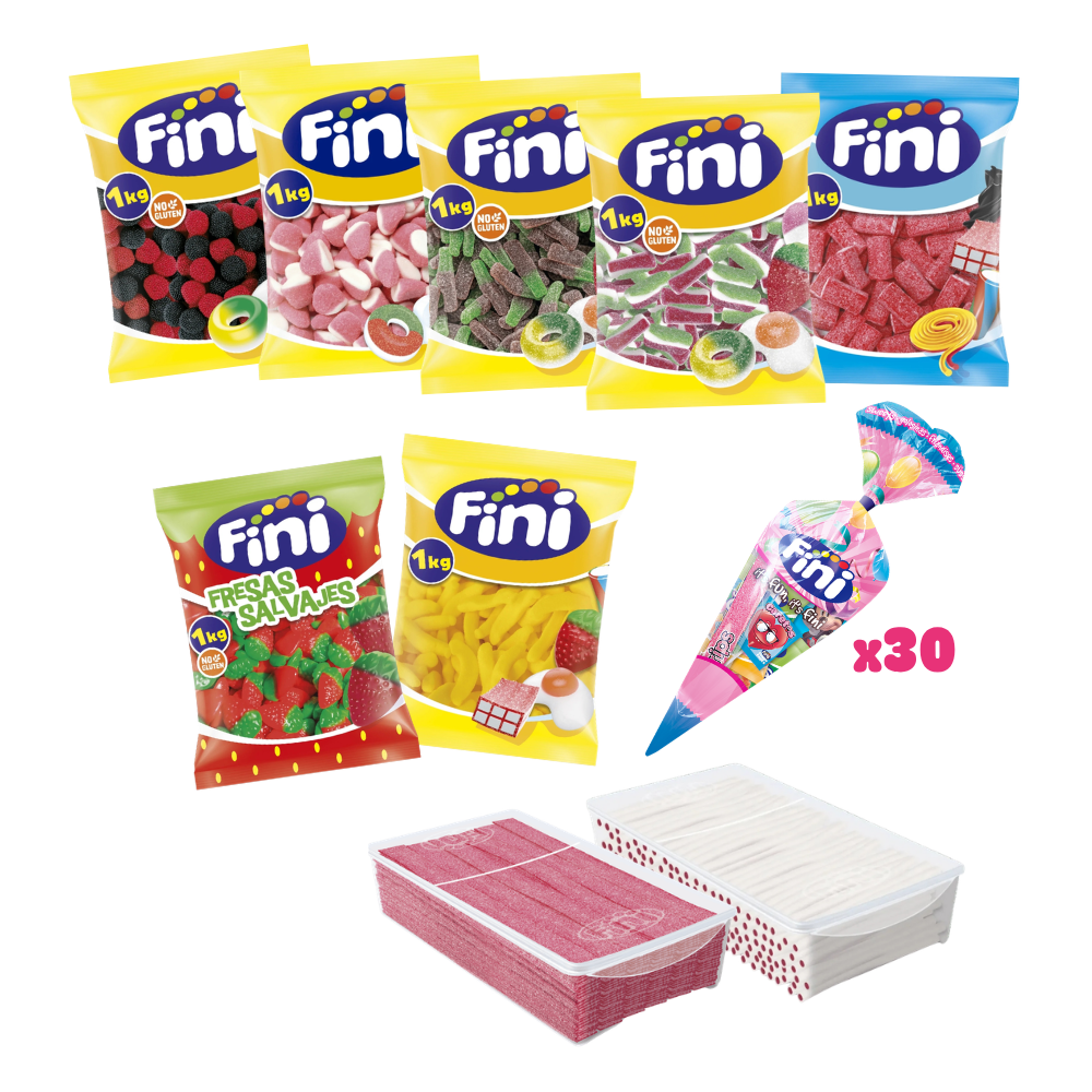 Pack Mesa de Chuches Mix + Conos Comunión - 100 personas - Fini Golosinas