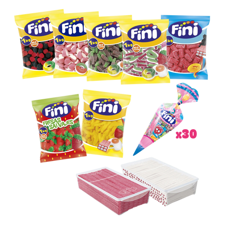 Pack Mesa de Chuches Mix + Conos Comunión - 100 personas - Fini Golosinas