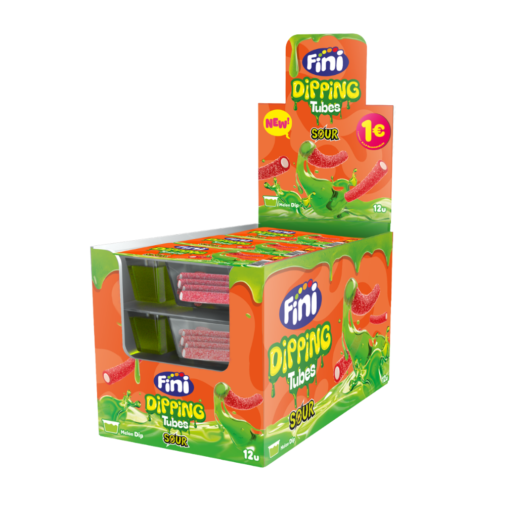 Regaliz Dipping Tubes Fini Golosinas - Fresa y melón - Estuche 12 uds - Fini Golosinas