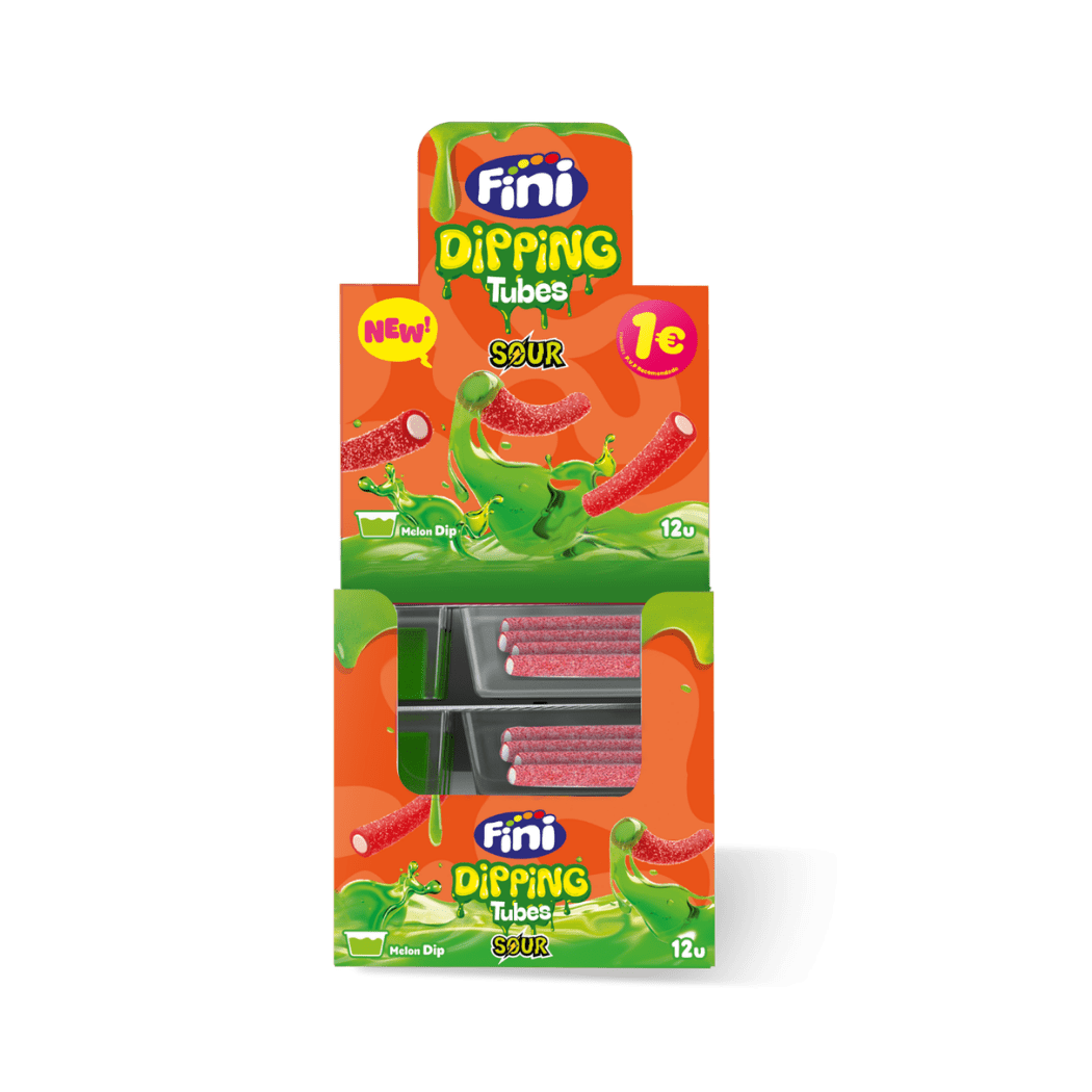 Regaliz Dipping Tubes Fini Golosinas - Fresa y melón - Estuche 12 uds - Fini Golosinas