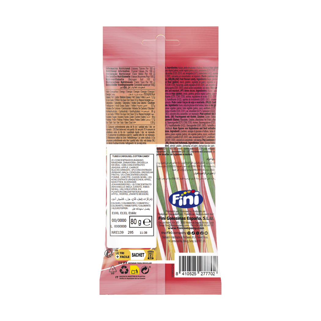 Tubes Cotton Candy 12 bolsas de 80g - Fini Golosinas