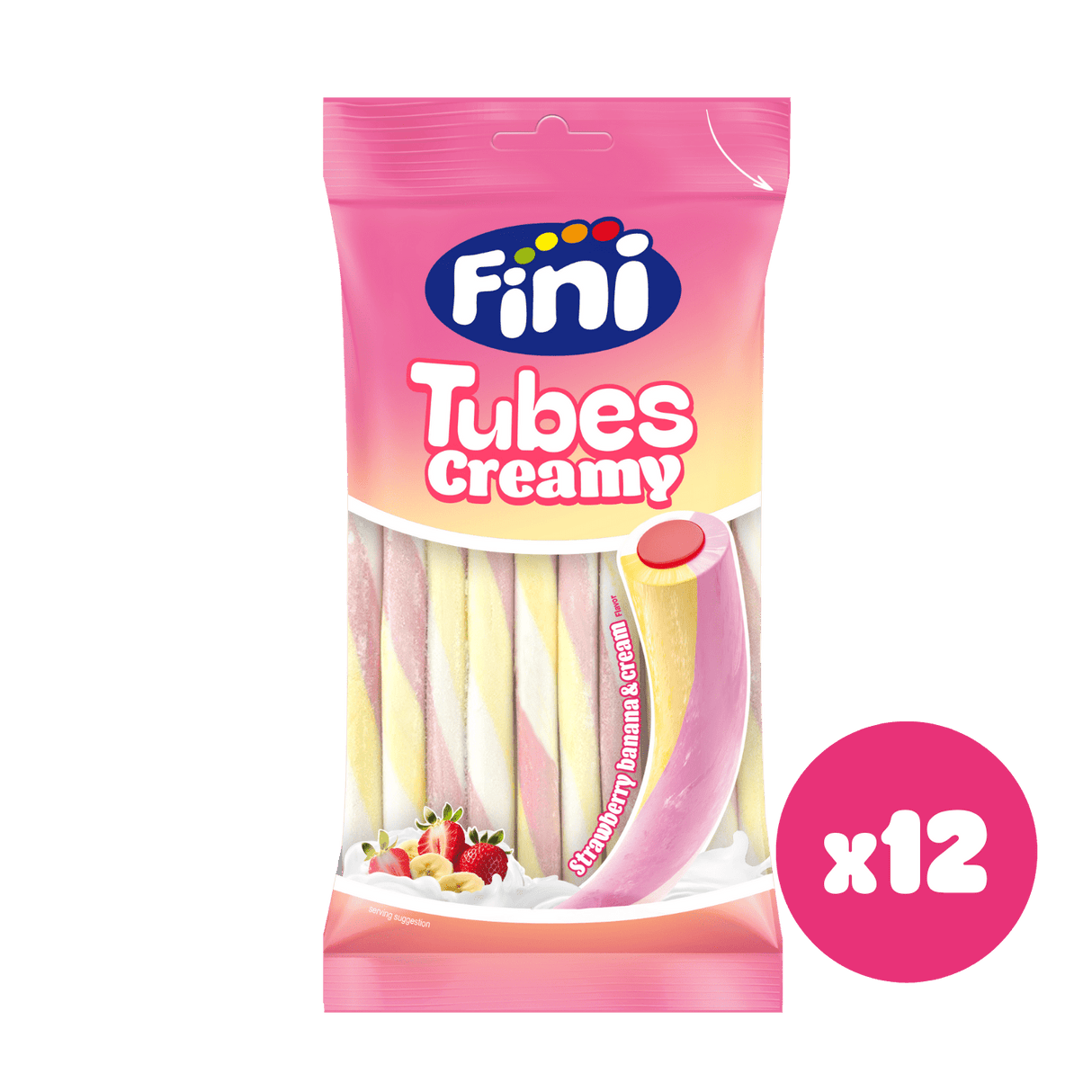 Tubes Creamy Yogur Fresa y Plátano 12 bolsas de 80g - Fini Golosinas
